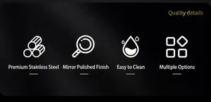 Detail showing polished stainless steel material with easy-to-clean mirror finish surface
