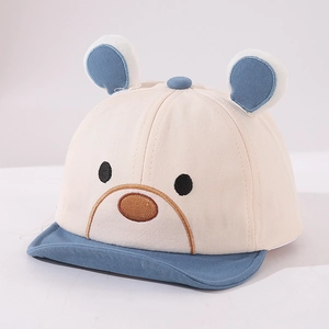 Detail view of baby baseball cap with 3D bear ears and cute cartoon embroidery