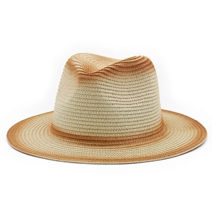 Outdoor Fedora straw hat with beige to rust red gradient finish and wide brim