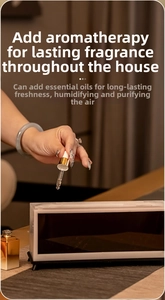 Adding essential oil to the tank of a white tabletop fireplace flame humidifier