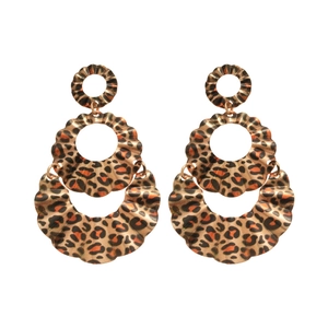 Statement leopard print triple hoop earrings with textured gold-tone metal finish