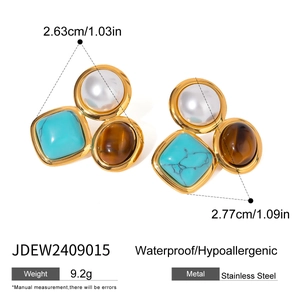 Detailed size chart for vintage stainless steel earrings with tiger eye and pearls