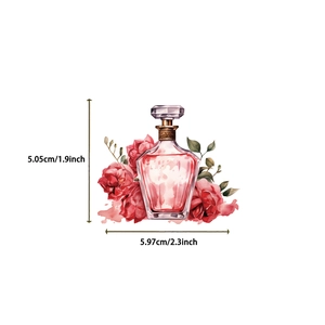 Watercolor perfume bottle and red rose stickers with dimensions 5.05x5.97cm for laptop decor