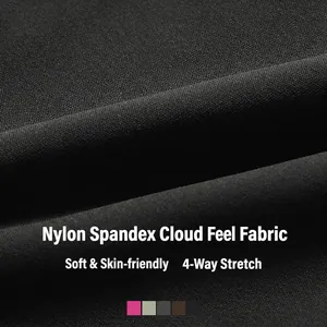 Black high-elasticity nylon yoga fabric detail showing soft texture and five colors