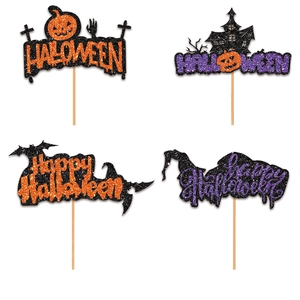 Halloween Cake Toppers Glitter Paper Happy Halloween Lettering For Dessert Baking Decoration Horror Party Accessories