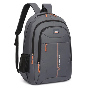 Waterproof dark grey nylon backpack with orange details and letter print for sports