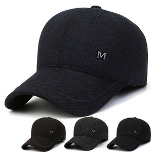 Men Winter Baseball Cap Warm Cotton Woolen Peaked Hat Ear Protection Metal M Logo Adjustable Outdoor Sports Leisure
