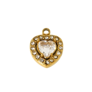 Gold-plated stainless steel heart pendant with sparkling white cubic zirconia crystals