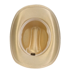 Vue intérieure du chapeau de cowboy à paillettes dorées avec doublure et étiquette