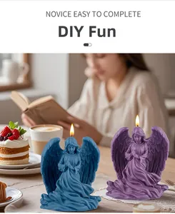 Detailed blue and purple angel candles with delicate wings for DIY home decor