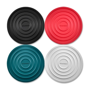 Set of 4 round heat resistant silicone trivets in black red teal and grey colors