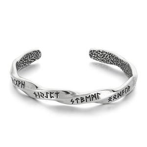 Bracelet Viking Mobius avec runes nordiques en acier inoxydable argenté de style rétro