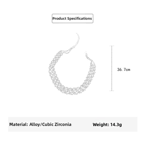 Detail of silver rhinestone mesh choker with 36.7cm length and 14.3g weight specs