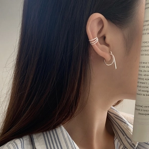 Minimalist S925 sterling silver geometric earrings and triple layer ear cuff set
