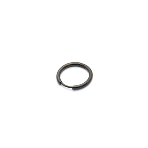 Detailed side view of matte gun black stainless steel hoop earring with secure hinge closure