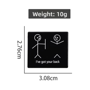 Funny enamel lapel pin with 'I've got your back' slogan and stick figure, 3.08x2.76cm size