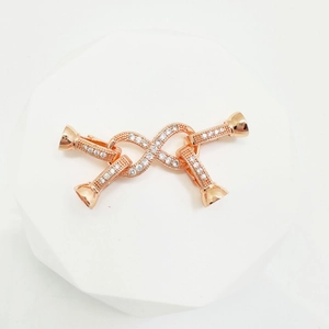 Golden double-row jewelry clasp with sparkling zircons for pearl necklaces and DIY crafts