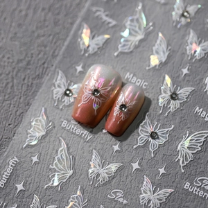 3D Relief Holographic Butterfly Nail Art Stickers Rhinestone Self Adhesive Star Pattern Elegant Manicure Decor
