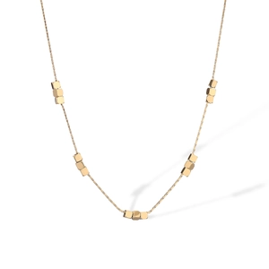 Minimalist gold plated titanium steel necklace with geometric cube beads on a thin chain