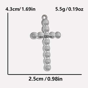 Detailed view of silver stainless steel cross pendant with exact size and weight dimensions