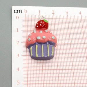 2x2.8cm Resin cupcake charm with purple base and pink cream top for DIY jewelry