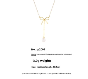 Détails du collier nœud en acier inoxydable avec perle et dimensions de la chaîne