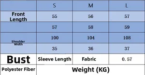 Tableau des tailles détaillé pour manteau court femme manches longues tailles S à L