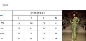 Detailed size chart for green sequin long sleeve floor-length evening party gown