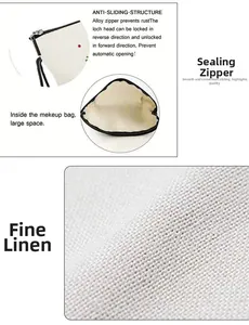 Détail de trousse à maquillage en lin avec fermeture éclair fluide et intérieur spacieux