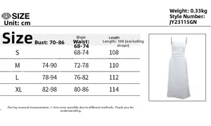 Size chart for ruched waist strap dress showing measurements from S to XL in cm