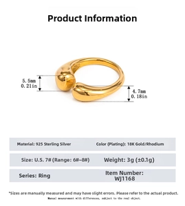 Macro shot showing dimensions and 18K gold plated S925 sterling silver ring details