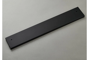 Detailed view of matte black folding hook mounting plate with dual installation holes