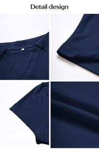 Détails d'un crop top bleu à col en V montrant les coutures, la texture et l'étiquette taille S