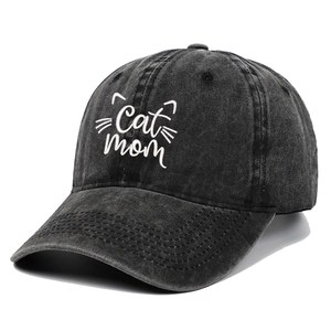 Vintage washed charcoal baseball cap with Cat Mom embroidery and cat ear graphic