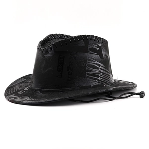 Black western cowboy hat with artistic letter print and hand-stitched details