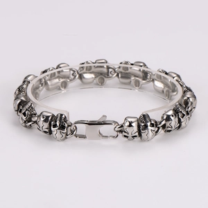 Skull Head Link Bracelet 304 Stainless Steel Gothic Punk Rock Biker Jewelry Vintage Antique Silver Color For Men
