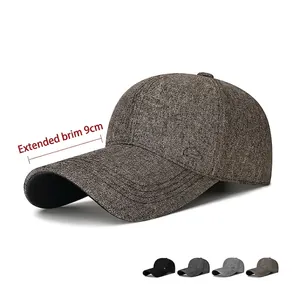 Men Baseball Cap Long Brim Sun Protection Adjustable Dad Hat With Mountain Metal Label Textured Polyester