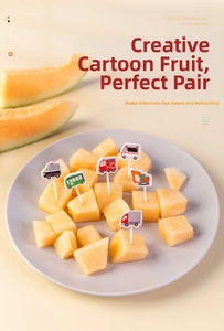 Macro view of creative car shaped fruit picks on melon slices for kids bento