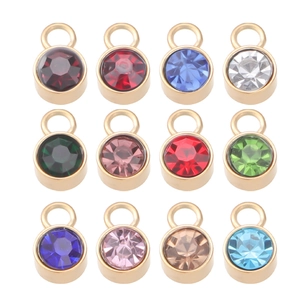 Round Birthstone Charms Stainless Steel Faceted Crystal Pendants DIY Jewelry Making Findings Craft Accessories