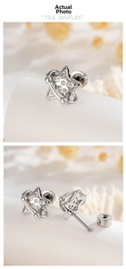 Detail of star-shaped stud earring with cubic zirconia and screw back closure