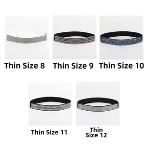 Five styles of elastic rhinestone belts featuring silver, blue, and colorful diamond patterns