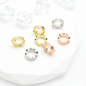 Hollow Geometric Spacer Beads Copper Wave Large Hole Loose Beads Inlaid Colorful Zircon DIY Jewelry Making Accessories