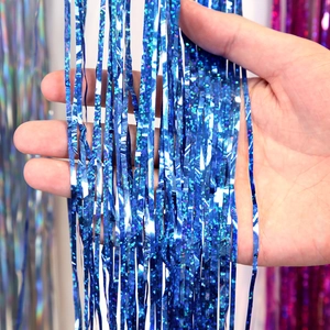 Blue laser glitter fringe curtain for Christmas and birthday party DIY decorations