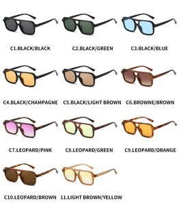 Collection of square pilot sunglasses in 11 colors featuring a classic double bridge design