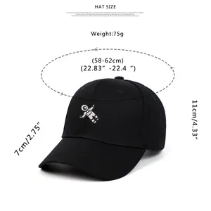Size guide for the cotton baseball cap showing astronaut embroidery and dimensions