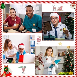 Christmas retractable badge reels showing festive characters on medical uniforms