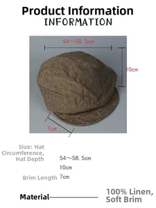 Detailed size chart for breathable linen cap with adjustable circumference and soft brim