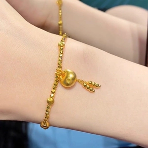 24k gold-plated fortune lock bracelet with Chinese Fu character and delicate tassels