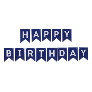 Dark blue fishtail birthday banner with white Happy Birthday lettering for party decoration