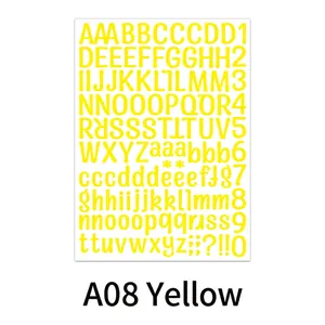 Detail view of 1-inch waterproof vinyl letter and number stickers in bright yellow A08